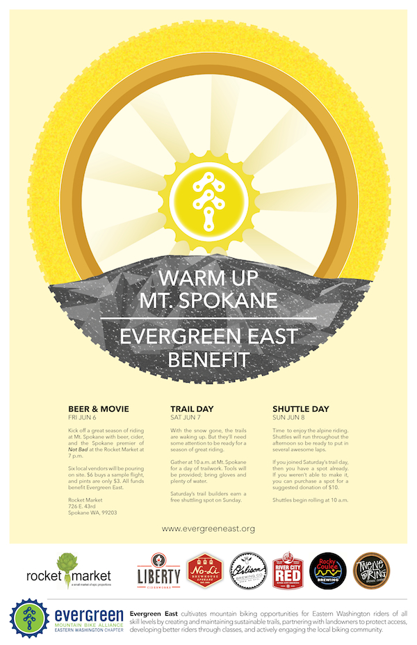 Warm Up Mt. Spokane Evergreen East Mountain Bike Benefit Flyer