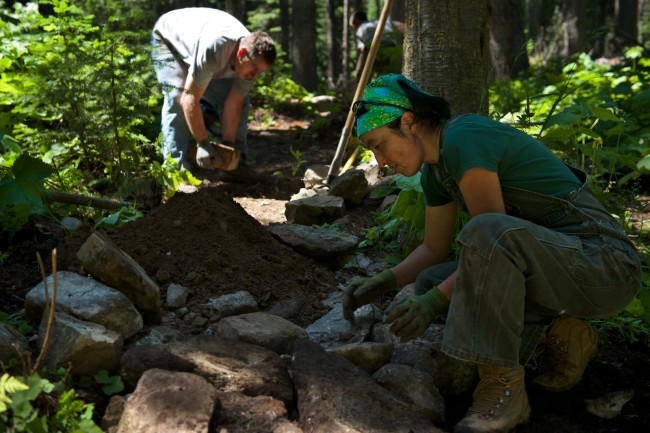 Piecing together Rocks for a Long Lasting Backcountry Trail.