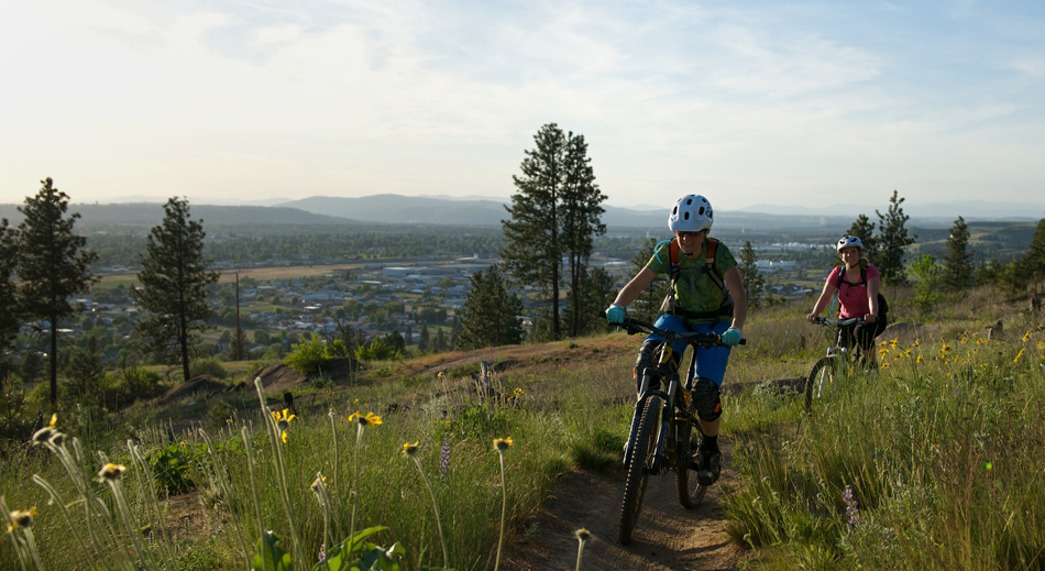 Spring Mountain Biking in Spokane through a Path of Wildflowers.