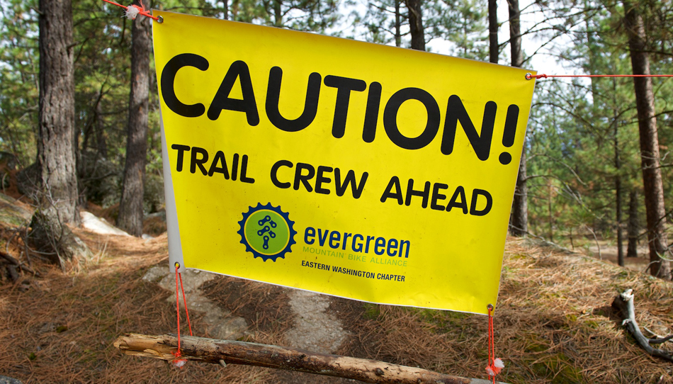 Trail Crews Ahead Sign at Camp Sekani.