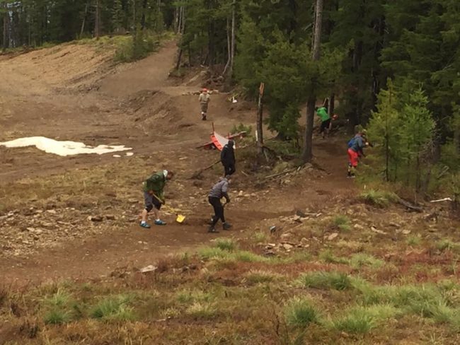 EE Members helping smooth out upper Hammer at Silver MTN